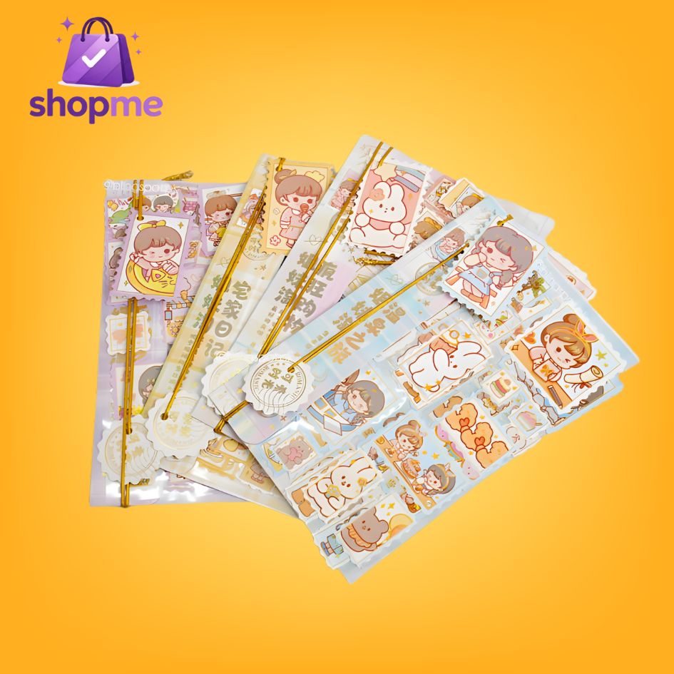 Cute Girl & Bear Foiled Stamp - Sticker