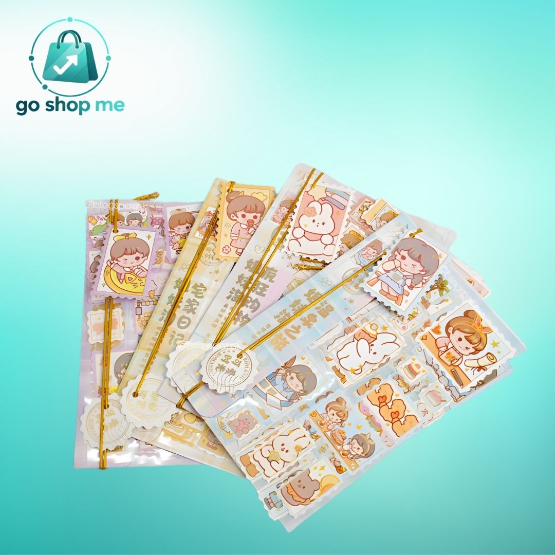 Cute Girl & Bear Foiled Stamp - Sticker
