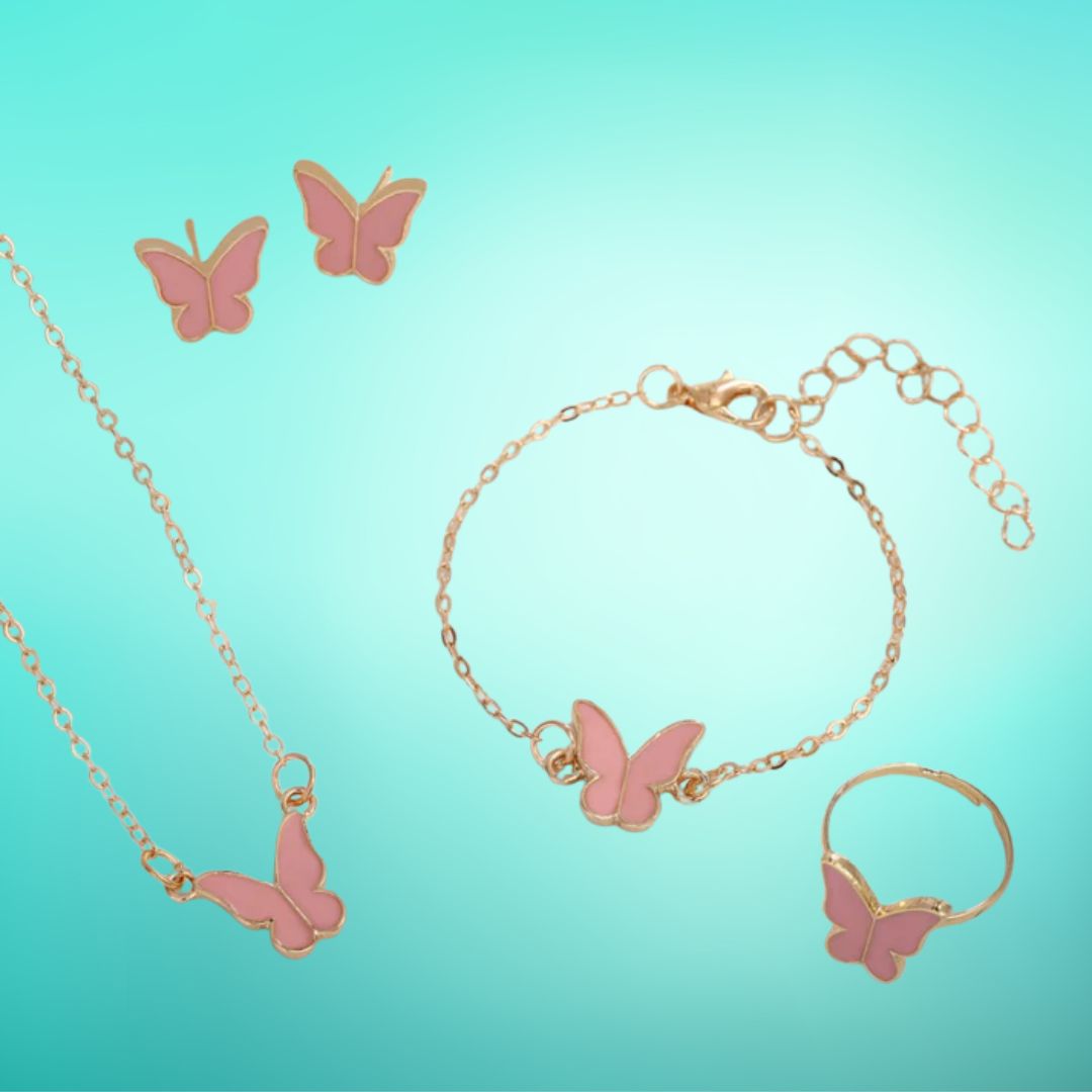 Beautiful Pink Butterfly Gold - Jewelry Set