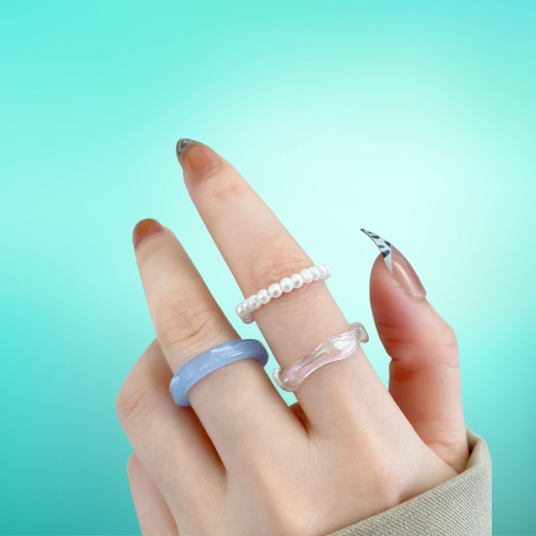 Shiny Pearl - Ring Set of 3 - Style 4