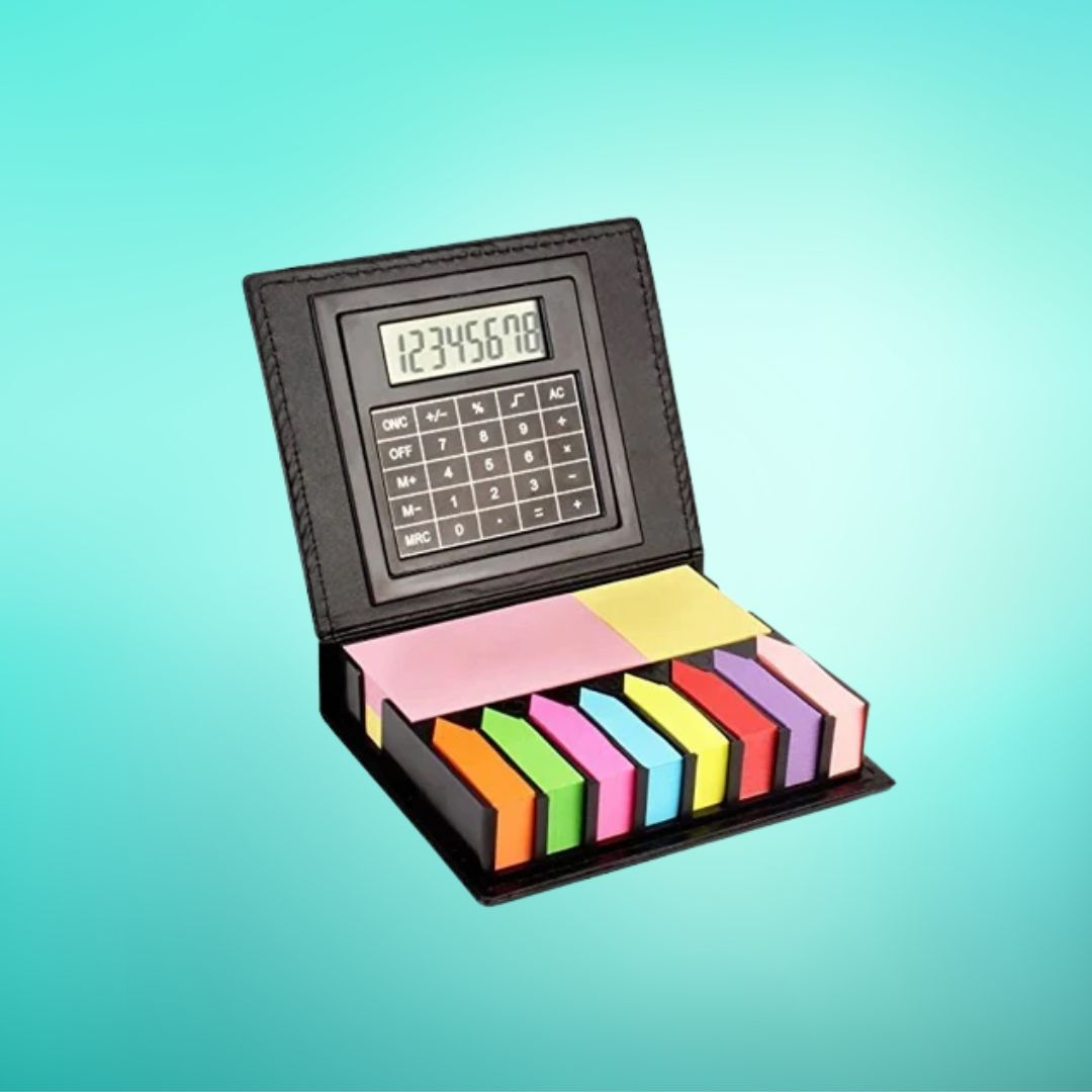 Faux Leather Sticky Note Memo Pad Case with Calculator